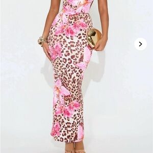 Fashion Nova Floral Leopard Print Maxi Dress